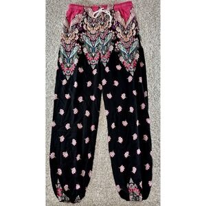 Urban Coco Boho Jogger Pants Womens Small Beach Lounge Drawstring Floral Black